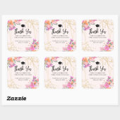 Gouden glitter floral waterverf Bedankt afstuderen Vierkante Sticker (Vel)
