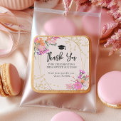 Gouden glitter floral waterverf Bedankt afstuderen Vierkante Sticker