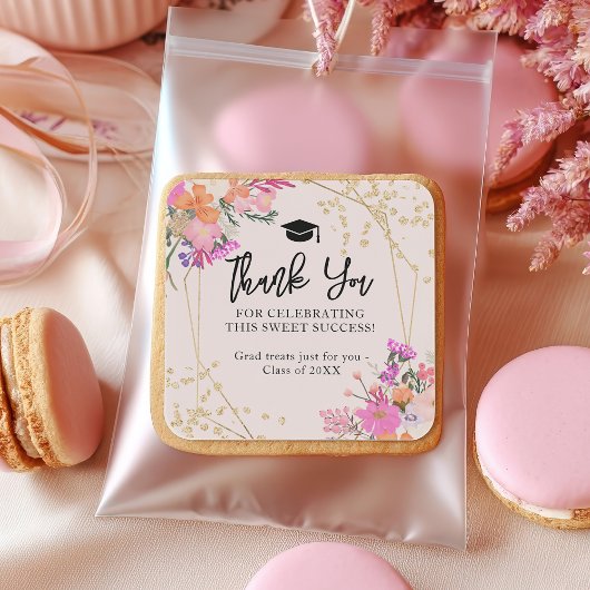 Gouden glitter floral waterverf Bedankt afstuderen Vierkante Sticker