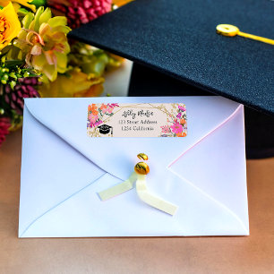 Gouden glitter florale waterverf afstuderen etiket
