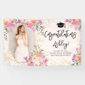 Gouden glitter florale waterverf afstuderen gefeli spandoek (Horizontaal)