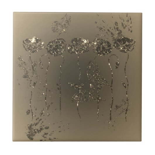 Gouden Glitter Flowers Keramische Tegel Tegeltje (Voorkant)