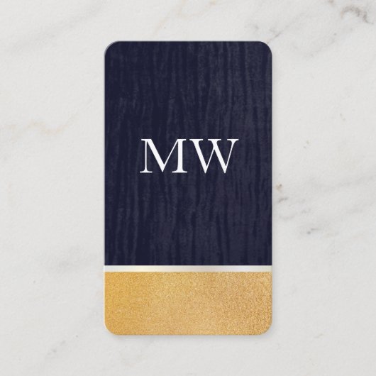 Gouden Glitter / Fluweelblauw met Monogram Visitekaartje (Voorkant)