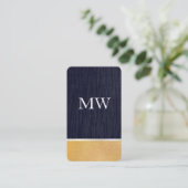 Gouden Glitter / Fluweelblauw met Monogram Visitekaartje (Staand voorkant)