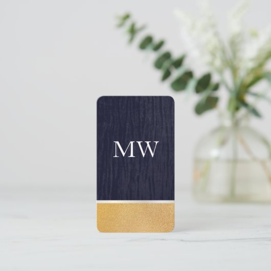 Gouden Glitter / Fluweelblauw met Monogram Visitekaartje (Staand voorkant)