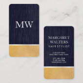 Gouden Glitter / Fluweelblauw met Monogram Visitekaartje (Voorkant / Achterkant)