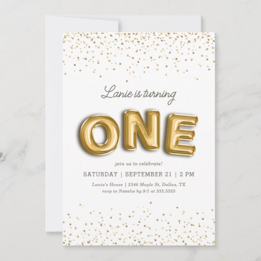 Gouden Glitter Folie Ballon 1e Verjaardag Kaart (Voorkant)