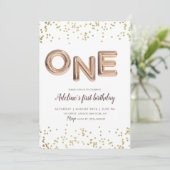 Gouden Glitter Folie Ballon 1e Verjaardag Meisje Kaart (Staand voorkant)