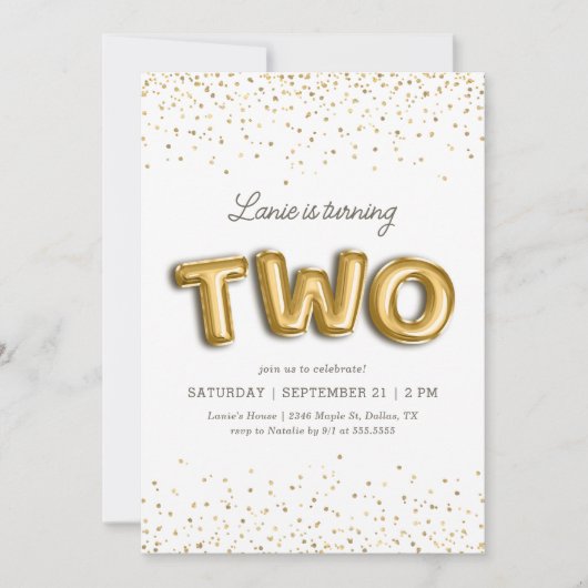 Gouden Glitter Folie Balloon 2e Verjaardag Kaart (Voorkant)