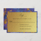 *~* Gouden Glitter Folie Blauw Abstracte bruiloft  RSVP Kaartje (Voorkant / Achterkant)