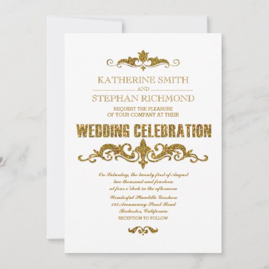 Gouden glitter folie confetti Elegante bruiloft ui Kaart (Voorkant)