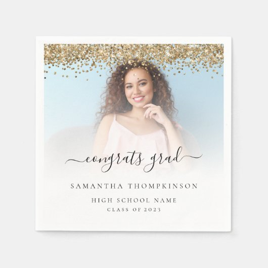 Gouden Glitter Foto 2024 Gefeliciteerd Afstuderen Servet (Voorkant)