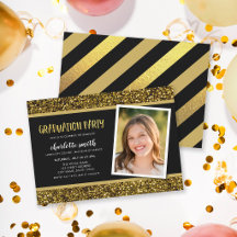 Gouden Glitter Foto Afstudeerfeest Uitnodiging