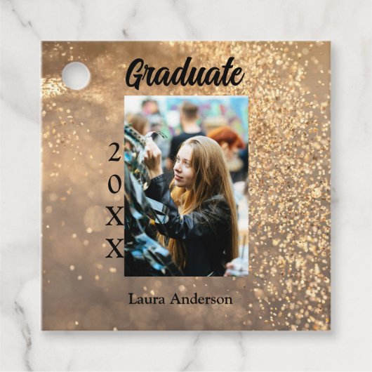 Gouden glitter foto afstuderen voeg naam klasse te bedankjes labels (Voorkant)