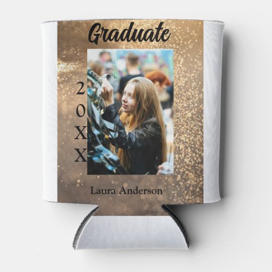 Gouden glitter foto afstuderen voeg naam klasse te blikjeskoeler (Voorkant)