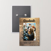Gouden glitter foto afstuderen voeg naam klasse te button (Voorkant / Achterkant)