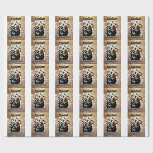 Gouden glitter foto afstuderen voeg naam klasse te cadeaupapier (Vlak)