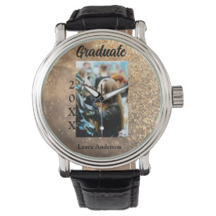 Gouden glitter foto afstuderen voeg naam klasse te horloge
