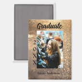 Gouden glitter foto afstuderen voeg naam klasse te magneet (Voorkant / Achterkant)
