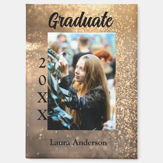 Gouden glitter foto afstuderen voeg naam klasse te magneet (Voorkant)