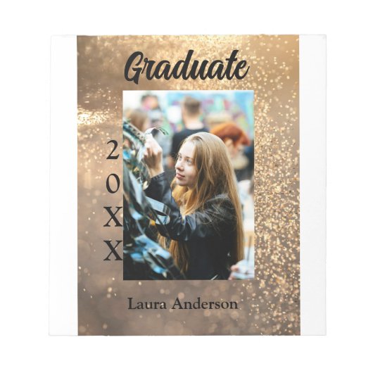 Gouden glitter foto afstuderen voeg naam klasse te notitieblok (Voorkant)