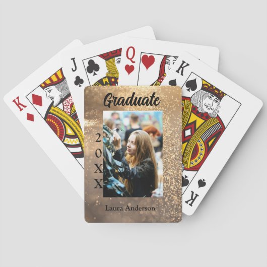 Gouden glitter foto afstuderen voeg naam klasse te pokerkaarten (Achterkant)