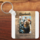 Gouden glitter foto afstuderen voeg naam klasse te sleutelhanger (Voorkant)
