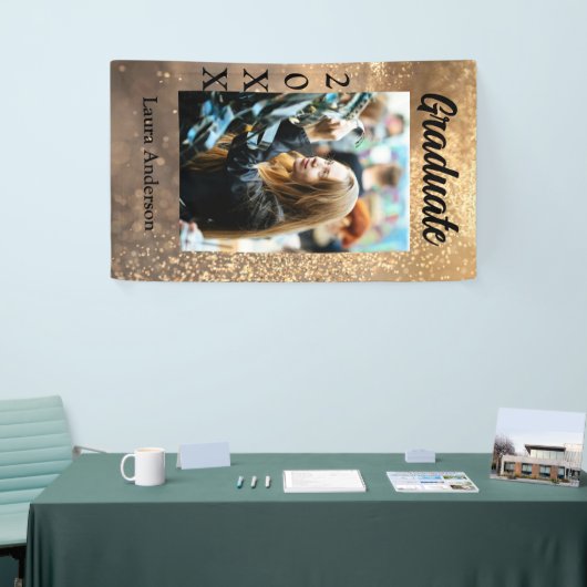 Gouden glitter foto afstuderen voeg naam klasse te spandoek (Beurs)