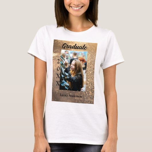 Gouden glitter foto afstuderen voeg naam klasse te t-shirt (Voorkant)