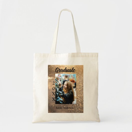 Gouden glitter foto afstuderen voeg naam klasse te tote bag (Voorkant)