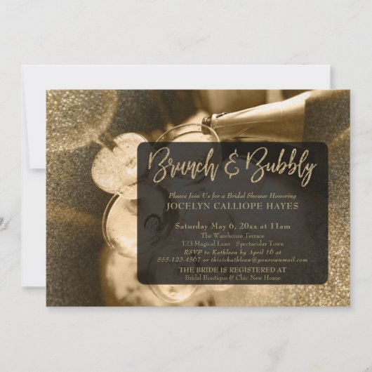 Gouden Glitter Foto Brunch & Bubbly Handschrift Kaart (Voorkant)