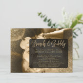 Gouden Glitter Foto Brunch & Bubbly Handschrift Kaart (Staand voorkant)