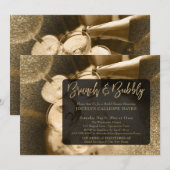 Gouden Glitter Foto Brunch & Bubbly Handschrift Kaart (Voorkant / Achterkant)