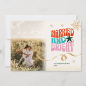 Gouden Glitter Foto Getrouwd en Heldere Pas getrou Feestdagenkaart (Voorkant)