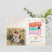 Gouden Glitter Foto Getrouwd en Heldere Pas getrou Feestdagenkaart (Staand voorkant)