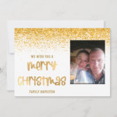 Gouden Glitter Foto Horizontale Kerstmis Flat Feestdagenkaart (Voorkant)