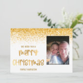 Gouden Glitter Foto Horizontale Kerstmis Flat Feestdagenkaart (Staand voorkant)