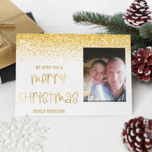 Gouden Glitter Foto Horizontale Kerstmis Flat Feestdagenkaart