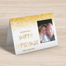 Gouden Glitter Foto Horizontale Kerstmis Gevouwen Feestdagen Kaart