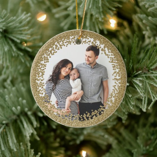 Gouden Glitter Foto Kerstmis Keramisch Ornament (Boom)