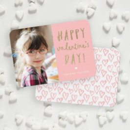 Gouden Glitter Foto Klaslokaal Gelukkig Valentijns Notitiekaartje