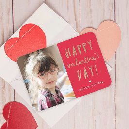 Gouden Glitter Foto Klaslokaal Gelukkig Valentijns Notitiekaartje