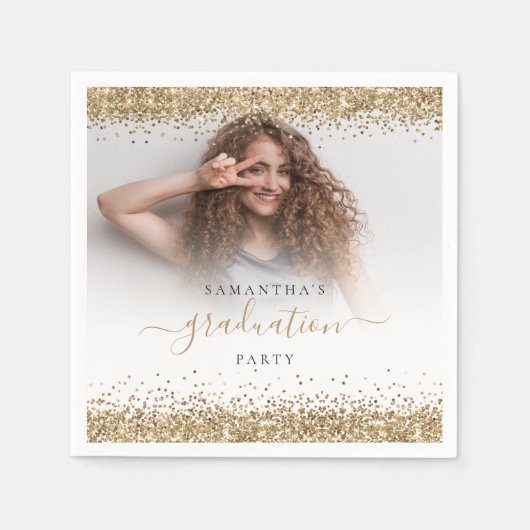 Gouden Glitter Foto Naam Afstuderen 2024 Partij Servet (Voorkant)