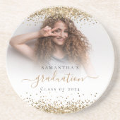 Gouden Glitter Foto Naam Afstuderen 2024 Zandsteen Onderzetter (Voorkant)
