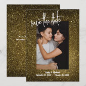 Gouden Glitter Foto Save the Dates - Bling Stijl Date (Voorkant / Achterkant)