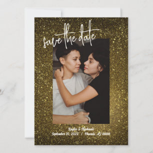 Gouden Glitter Foto Save the Dates - Bling Stijl Date