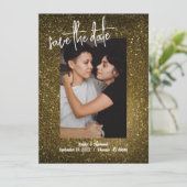 Gouden Glitter Foto Save the Dates - Bling Stijl Save The Date (Staand voorkant)