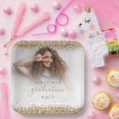 Gouden Glitter Fotonaam Afstuderen 2024 Party Pape Papieren Bordje (Feest)