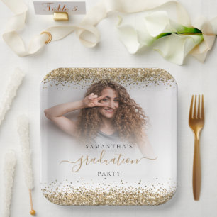 Gouden Glitter Fotonaam Afstuderen 2024 Party Pape Papieren Bordje