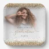 Gouden Glitter Fotonaam Afstuderen 2024 Party Pape Papieren Bordje (Voorkant)